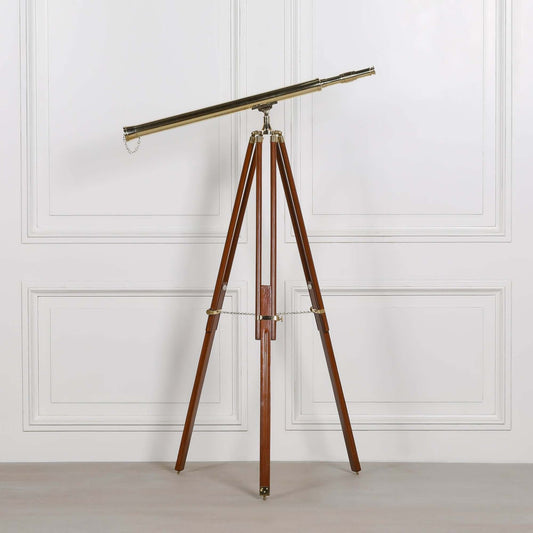 Brass Telescope on Wooden Stand