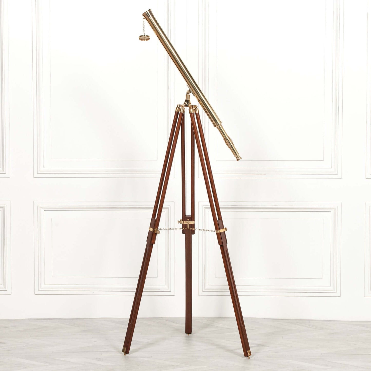 Brass Telescope On A Wooden Tripod Stand