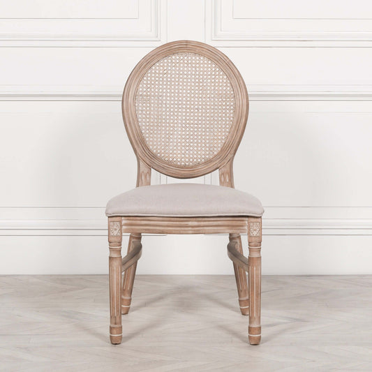 Wooden Louis Upholstered Dining Chair With Linen Seat