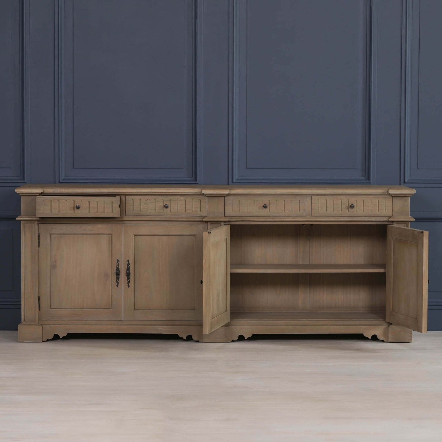 Large Rustic Wooden Sideboard with Cast Metal Hardware