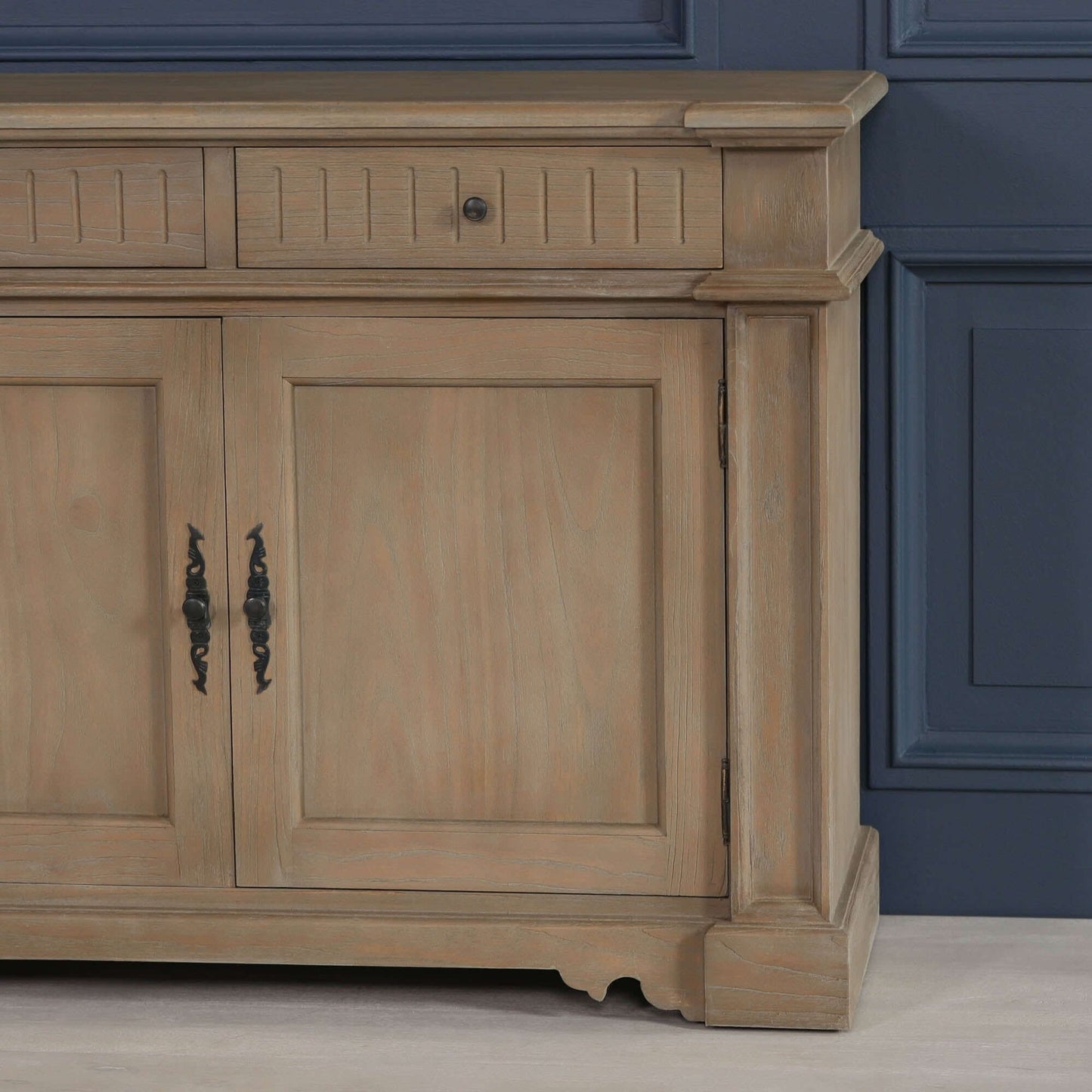 Large Rustic Wooden Sideboard with Cast Metal Hardware
