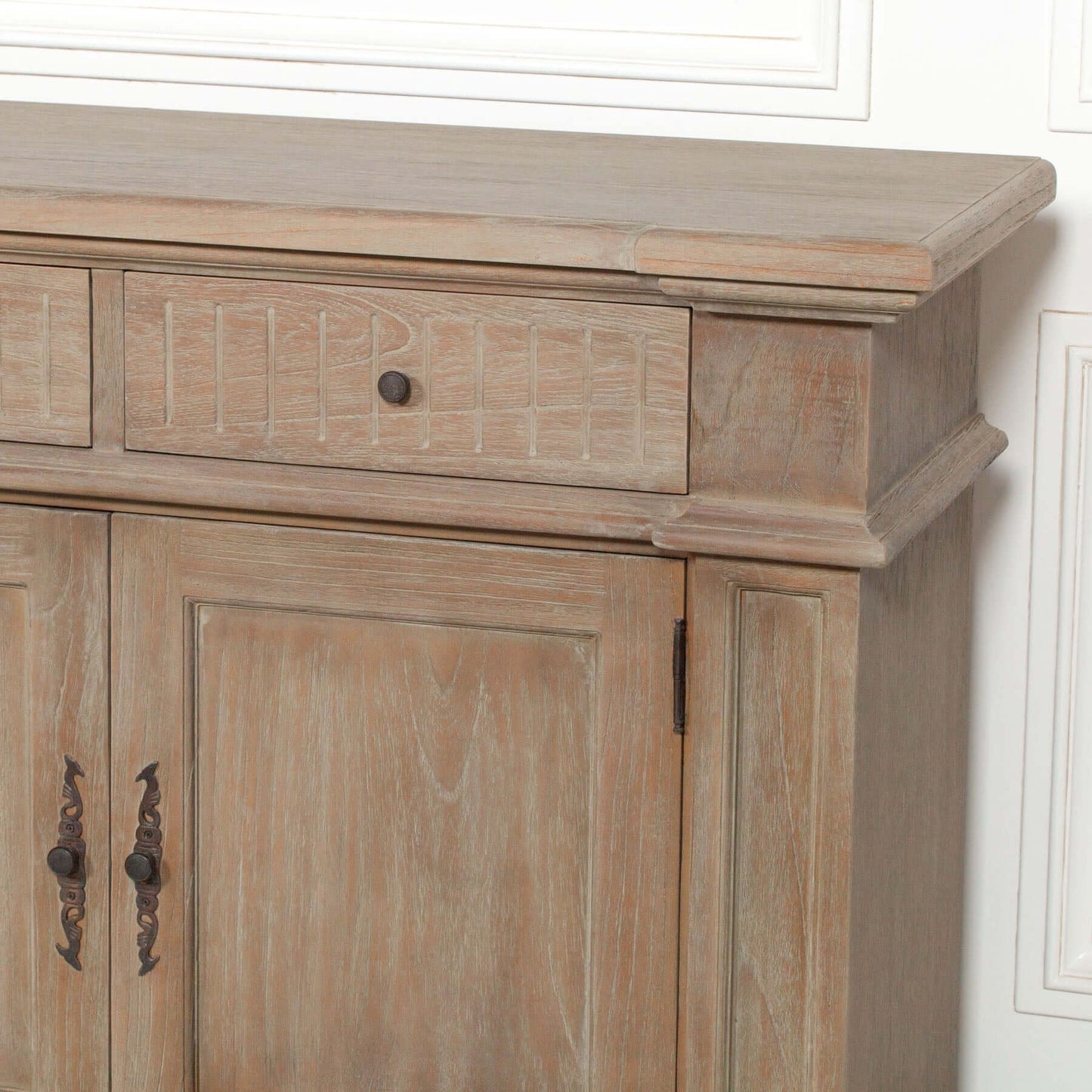 Large Rustic Wooden Sideboard with Cast Metal Hardware