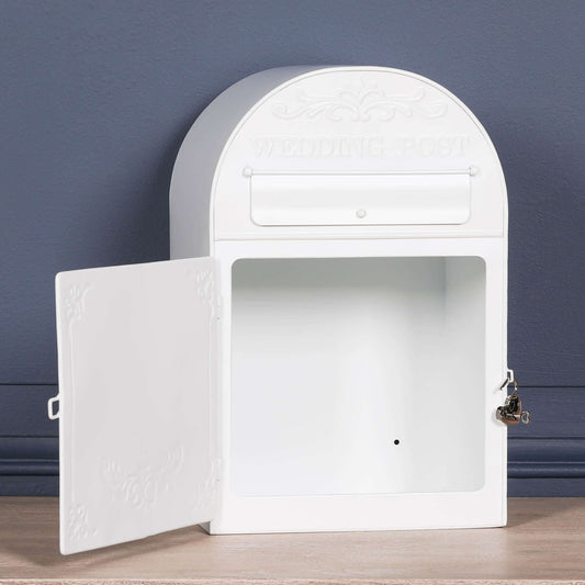 White Wedding Post Box with Gold Heart Padlock