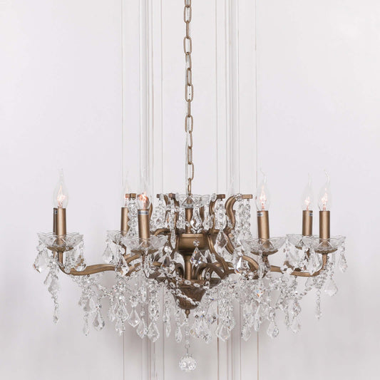 Gold 8 Branch Shallow Cut Glass Chandelier