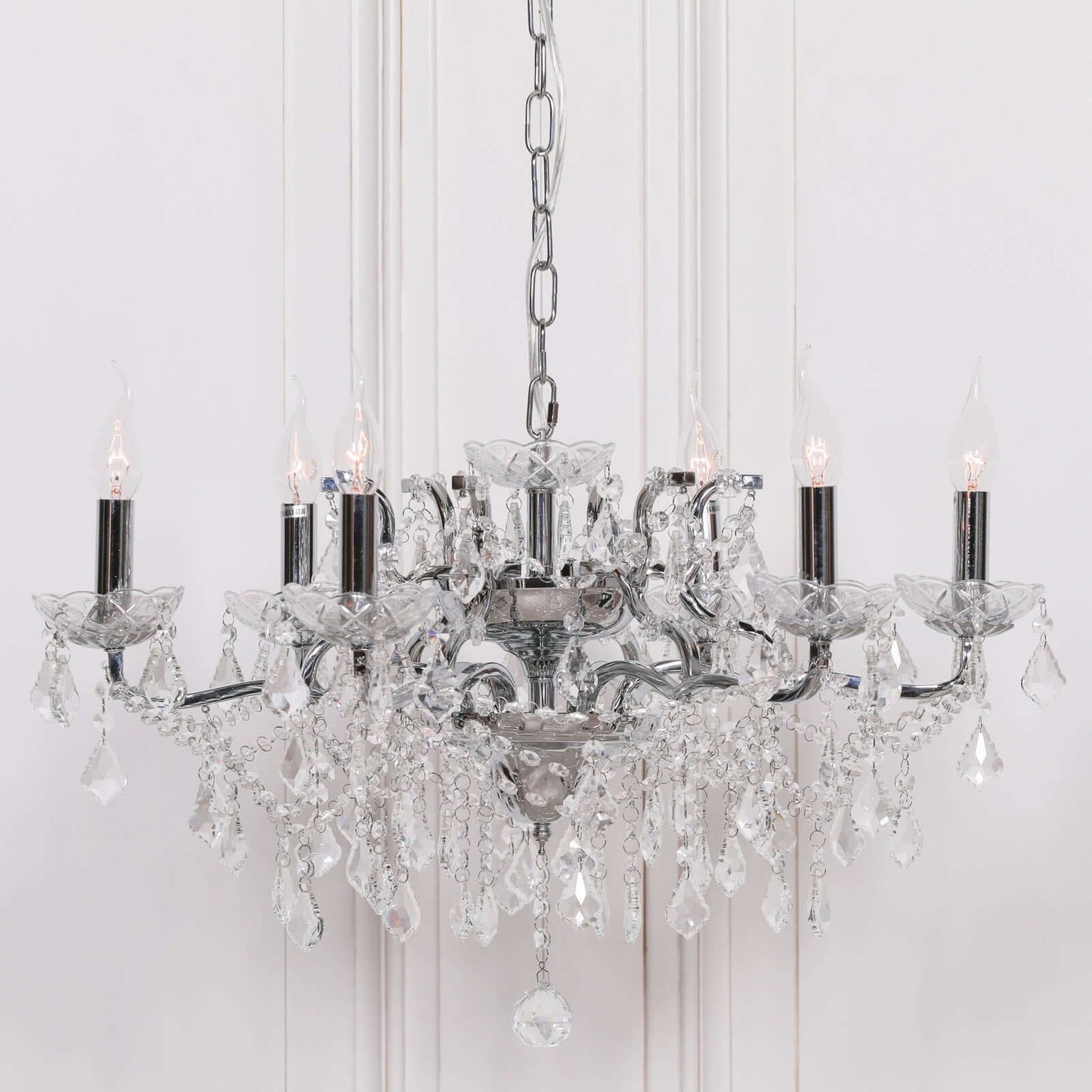Chrome 6 Branch Shallow Cut Glass Chandelier