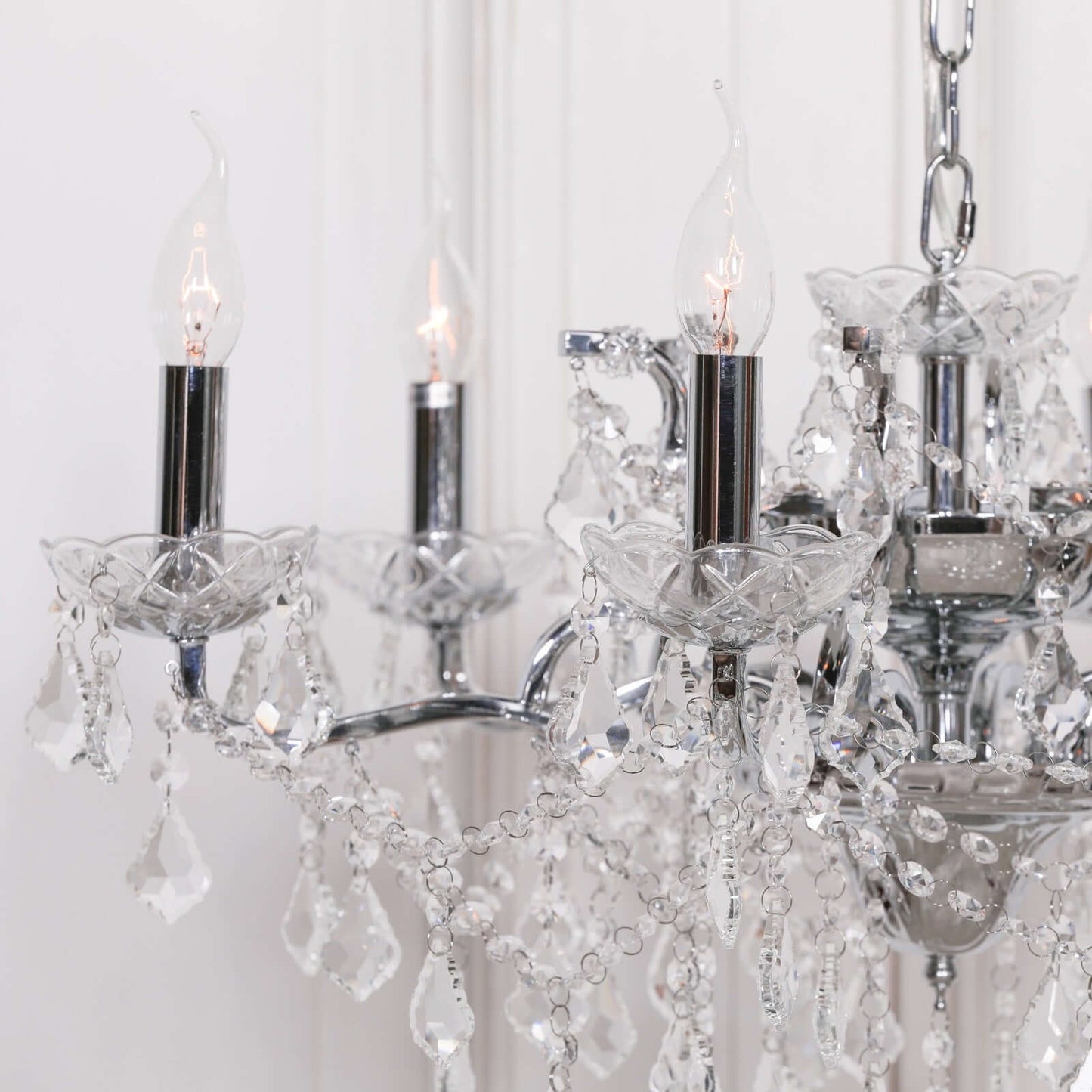 Chrome 6 Branch Shallow Cut Glass Chandelier