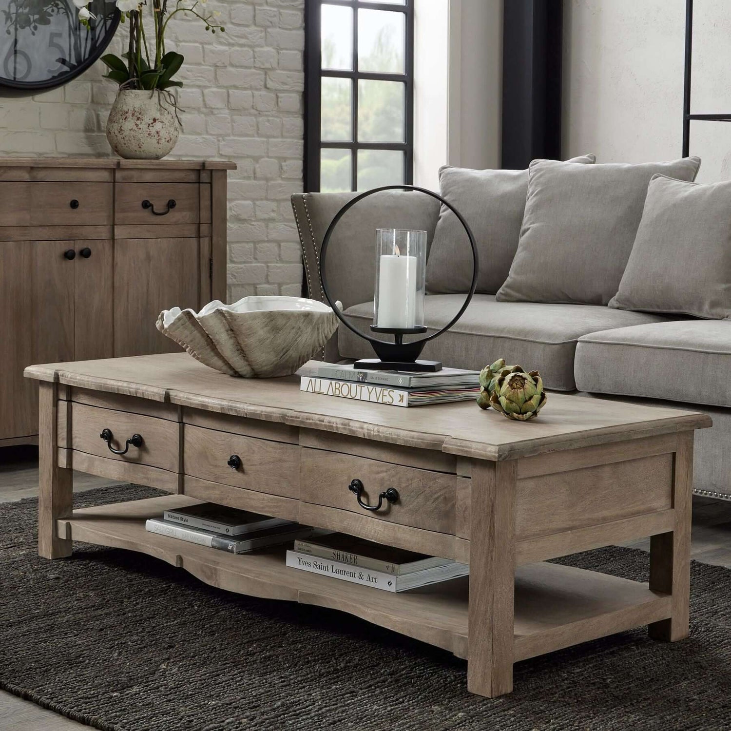 Rustic grey coffee table in living room