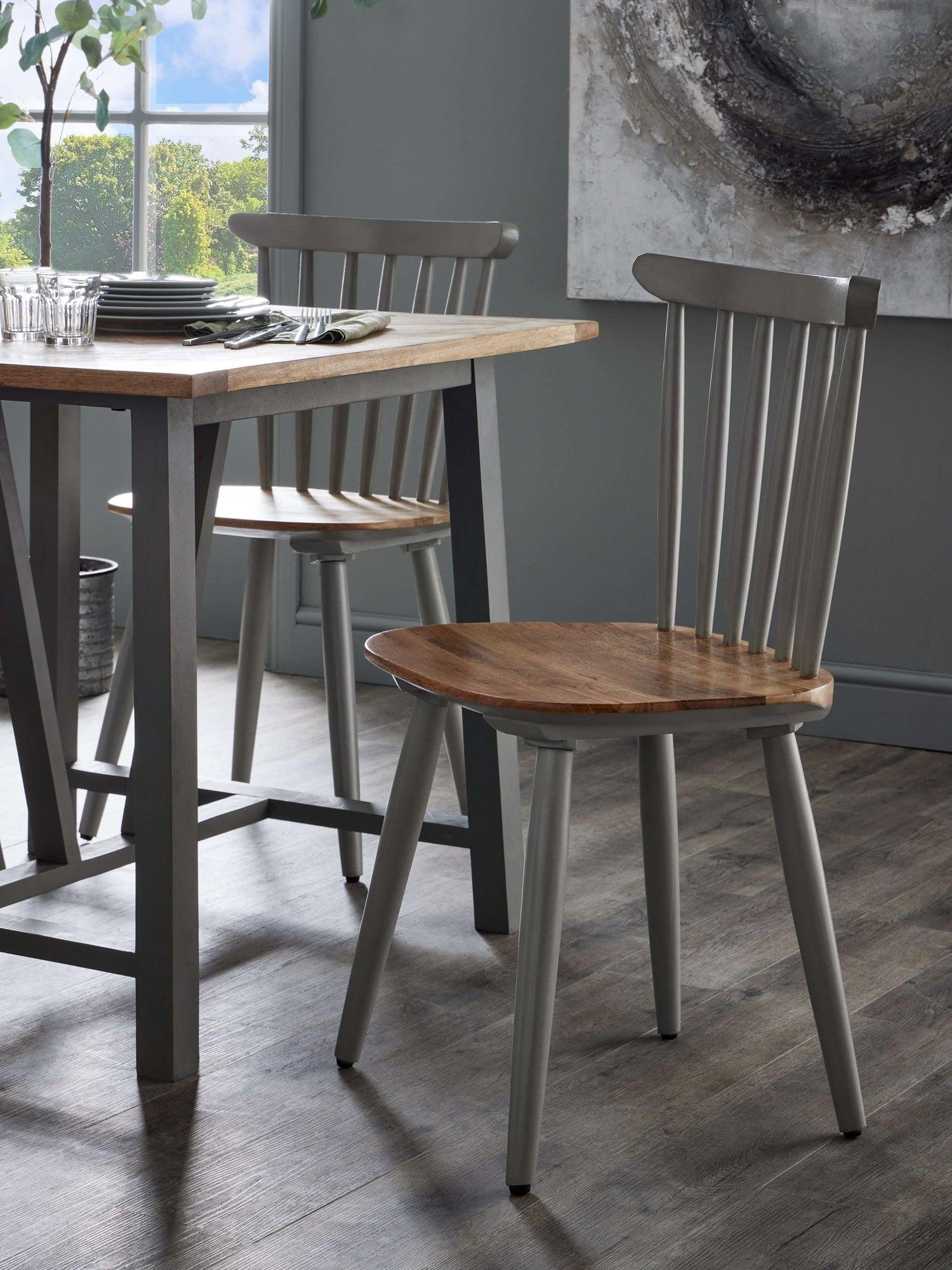 Rustic grey wooden dining chair