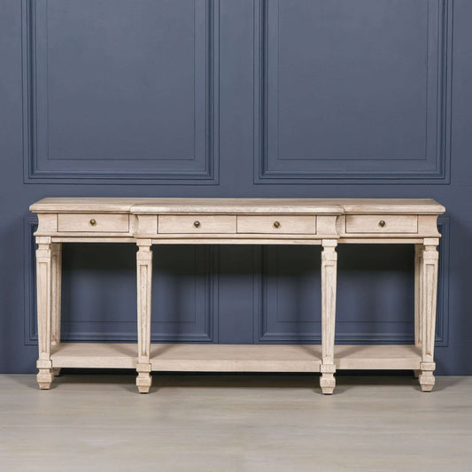 Acacia Wooden Breakfront Classical Design Console Table with 4 Drawers