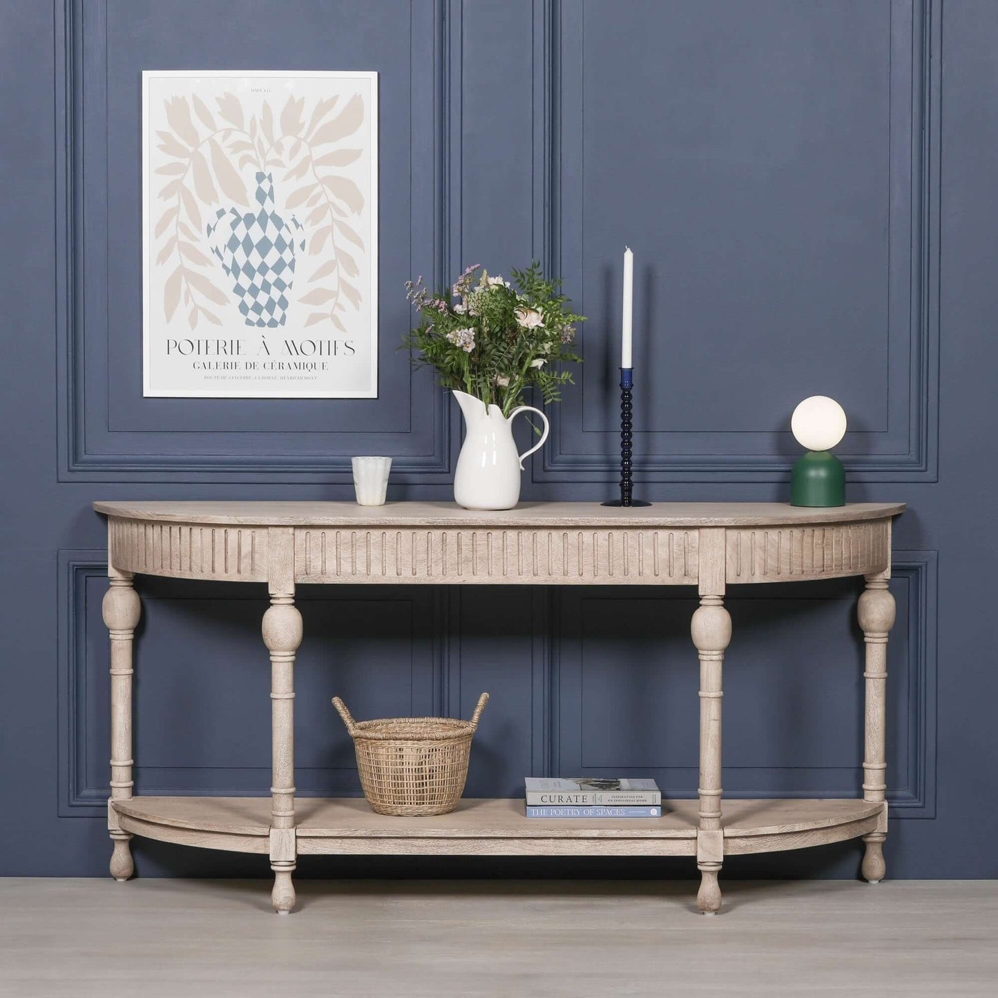 Acacia Wooden Curved Console Table with Storage Shelf