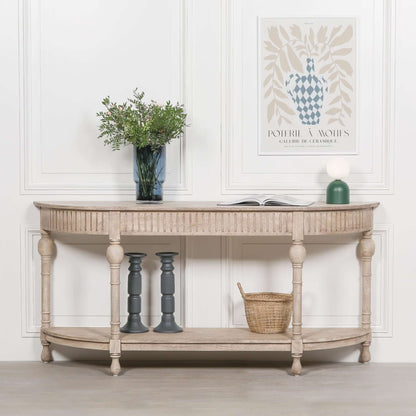 Acacia Wooden Curved Console Table with Storage Shelf