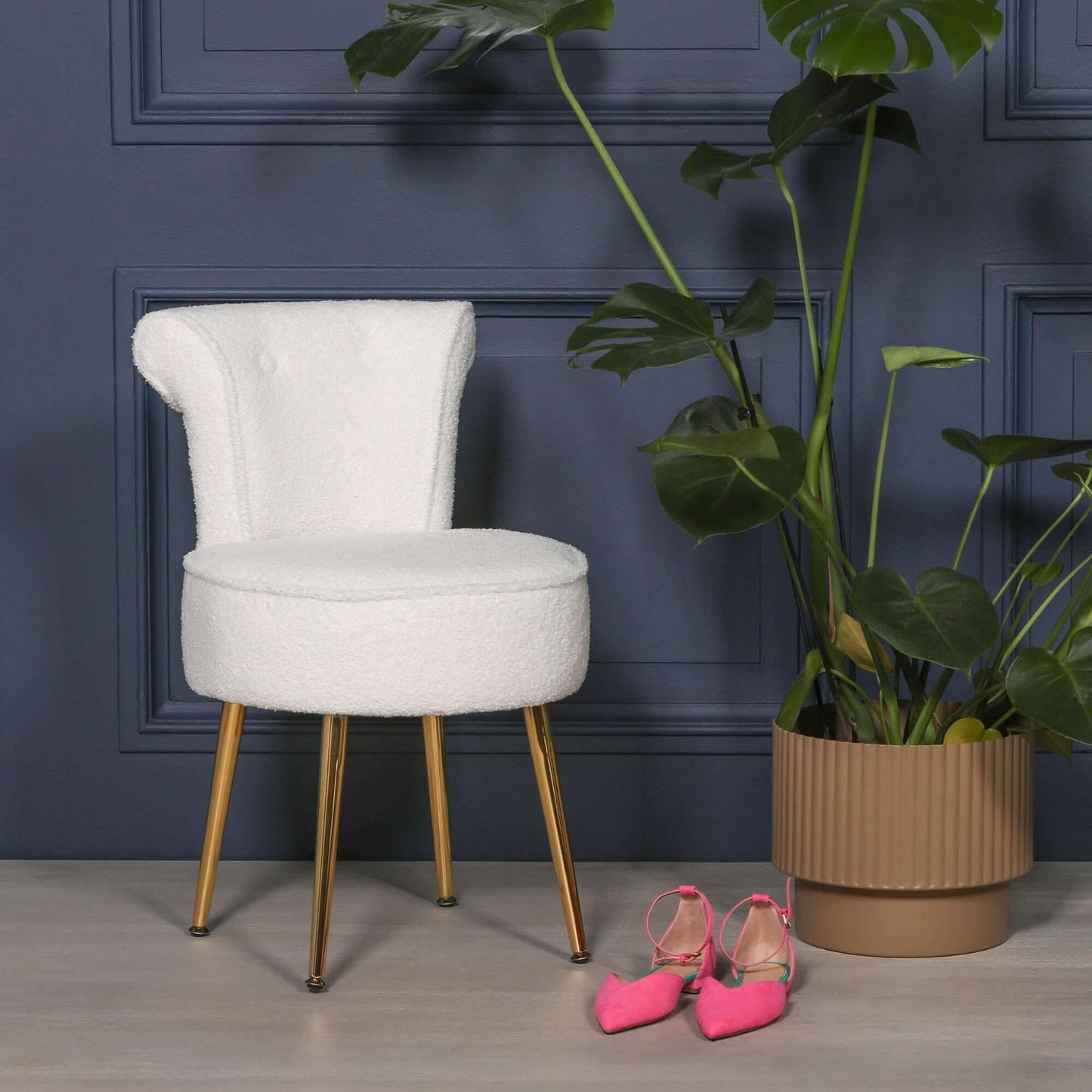 Boucle Dressing Table Stool with Gold Legs