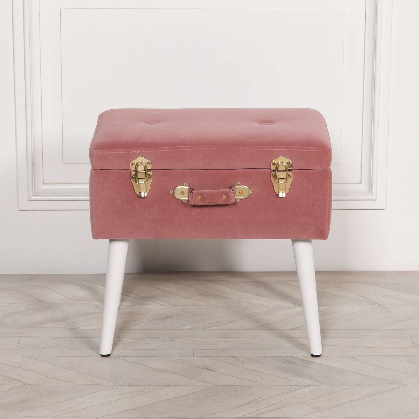 Pink Suitcase Stool with White Legs