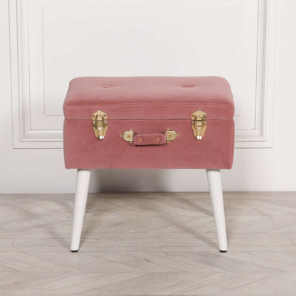 Pink Suitcase Stool with White Legs