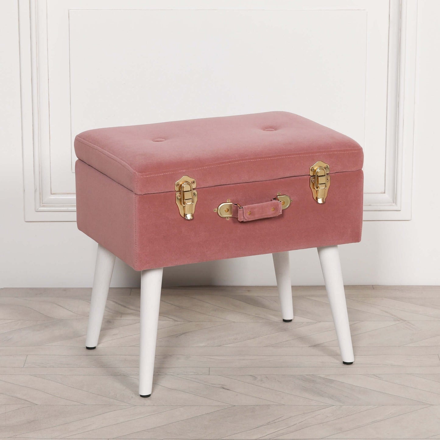 Pink Suitcase Stool with White Legs