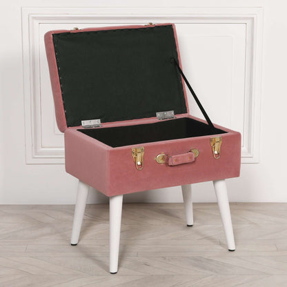 Pink Suitcase Stool with White Legs