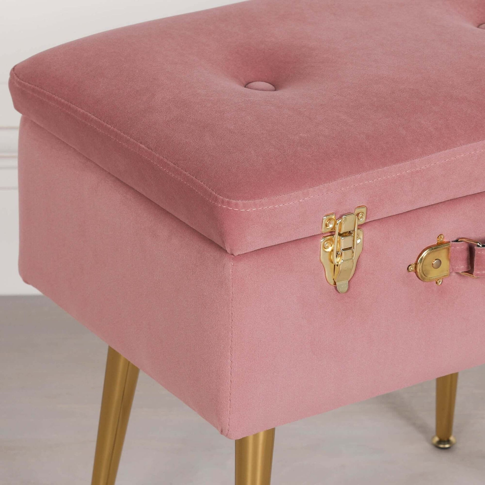 Pink Suitcase Stool with Gold Legs