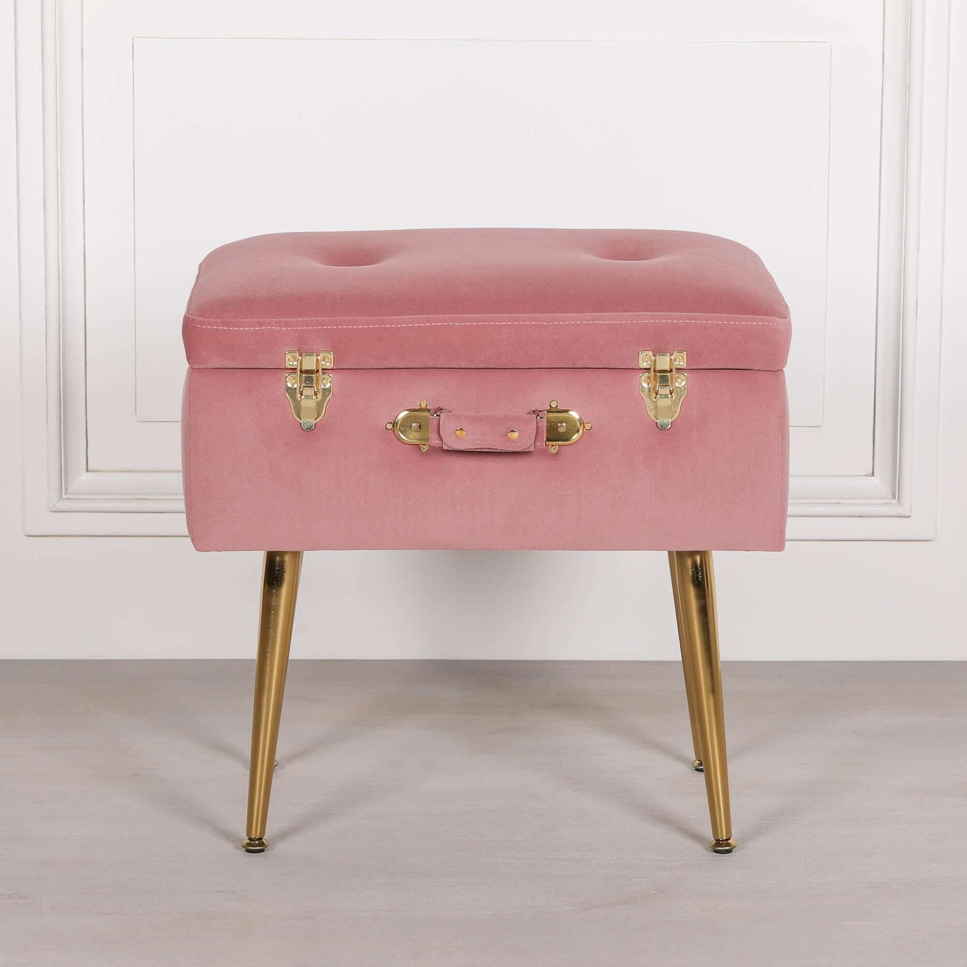 Pink Suitcase Stool with Gold Legs