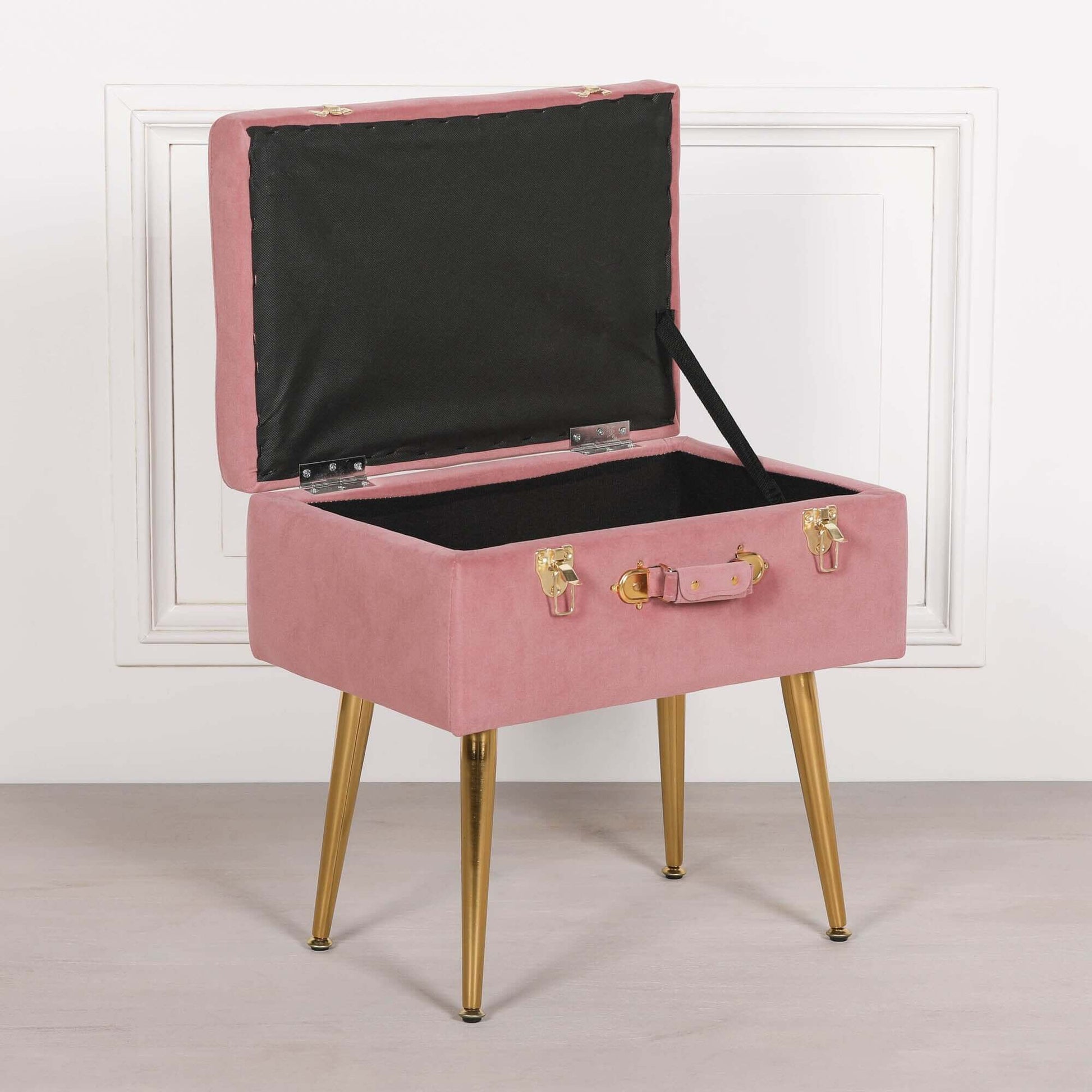 Pink Suitcase Stool with Gold Legs