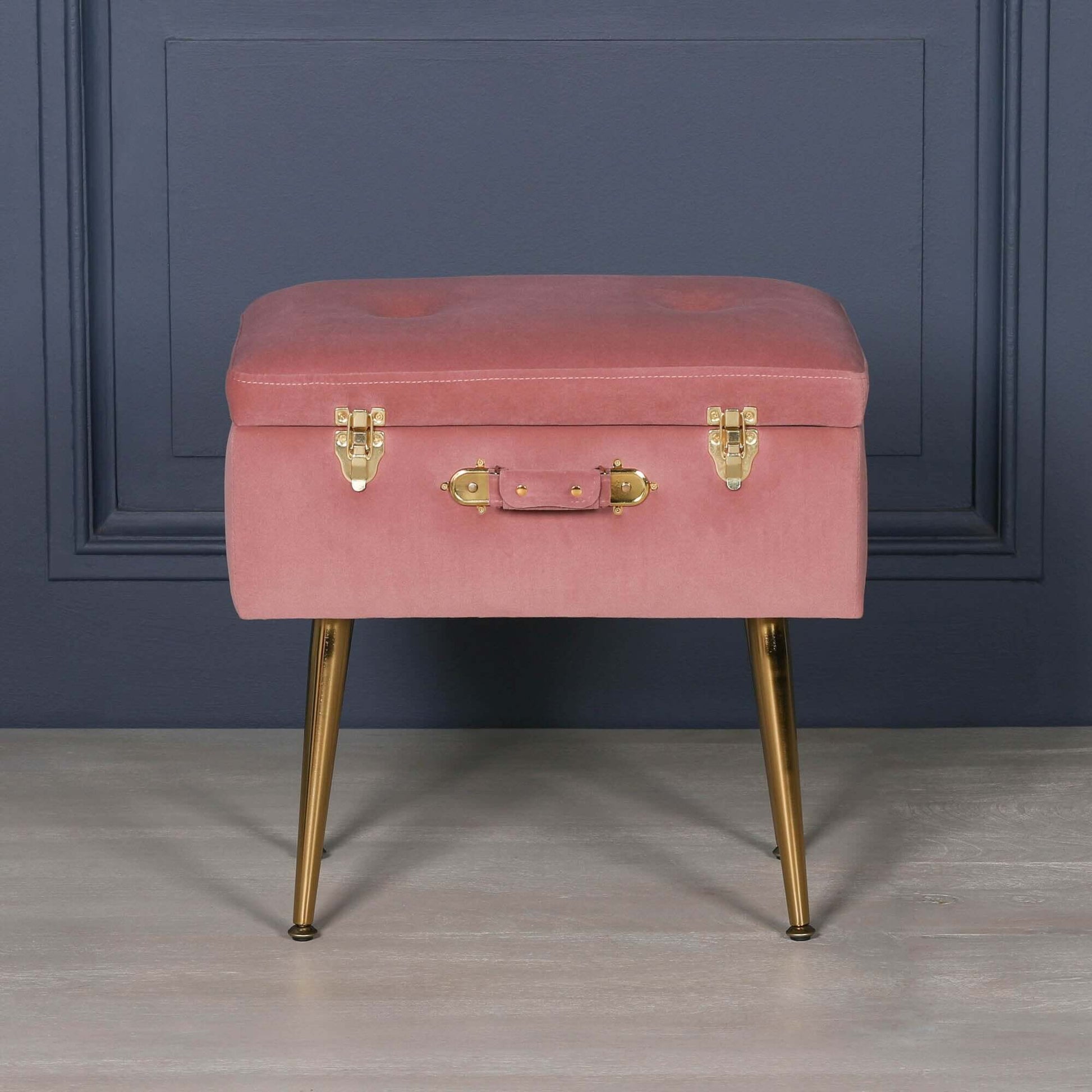 Pink Suitcase Stool with Gold Legs