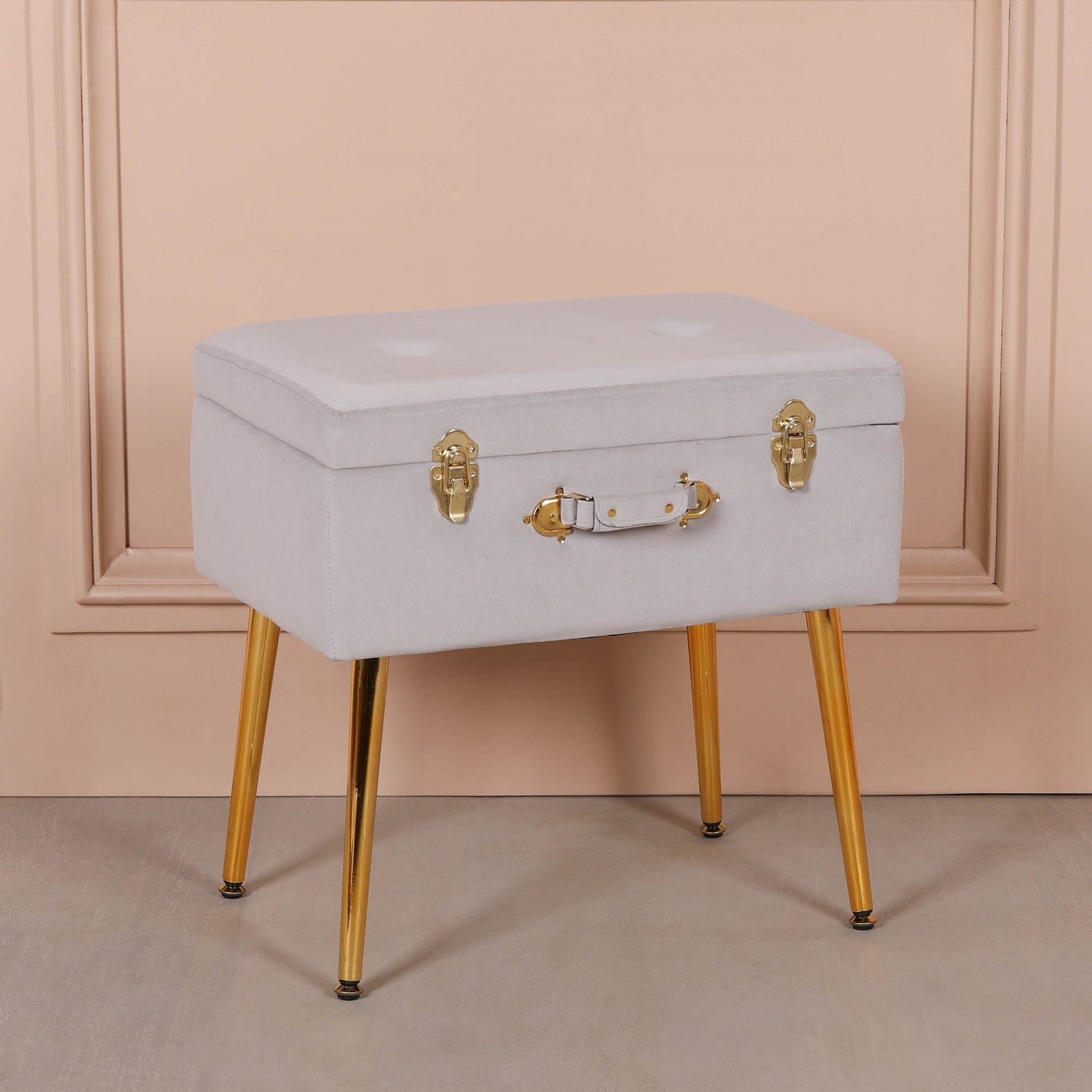 Grey Suitcase Stool with Gold Legs