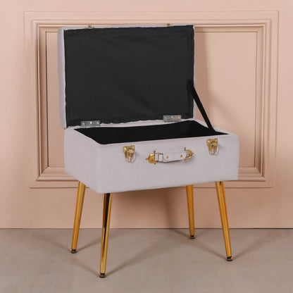 Grey Suitcase Stool with Gold Legs