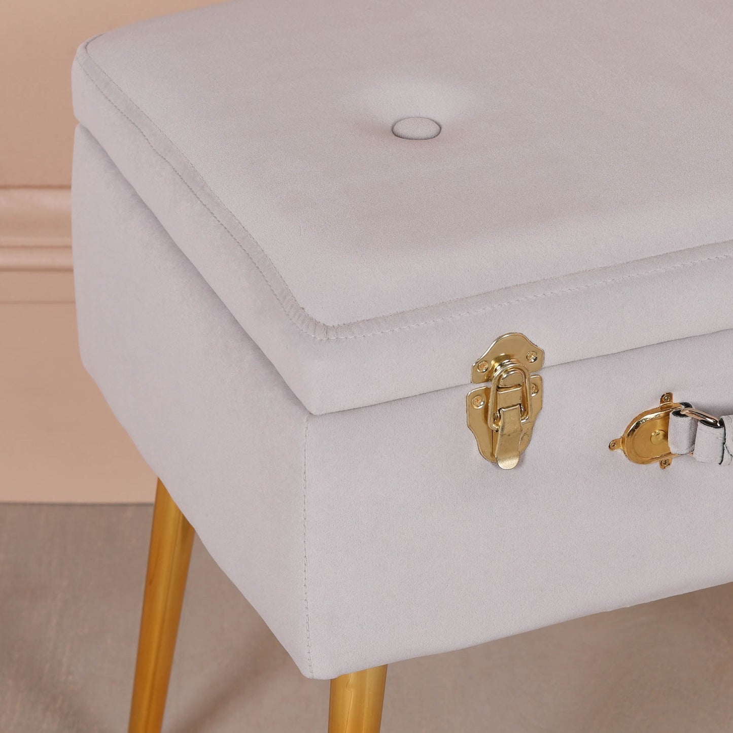Grey Suitcase Stool with Gold Legs