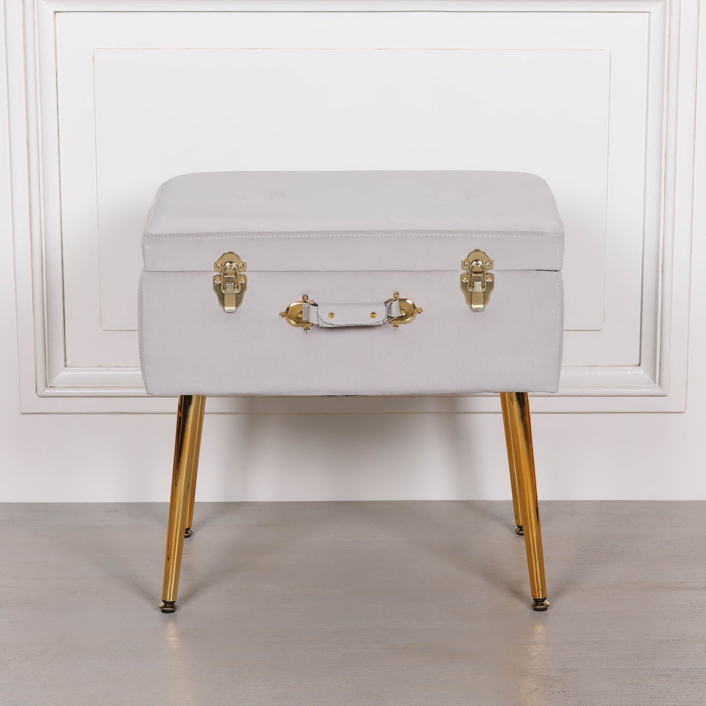 Grey Suitcase Stool with Gold Legs