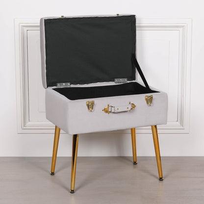 Grey Suitcase Stool with Gold Legs