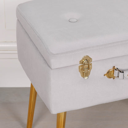 Grey Suitcase Stool with Gold Legs