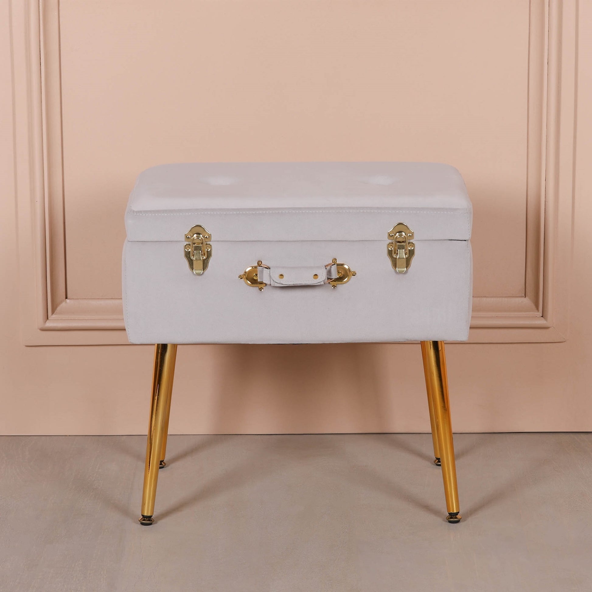 Grey Suitcase Stool with Gold Legs