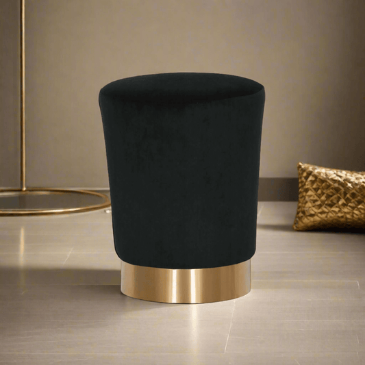 Black Velvet With Gold Trim Footstool