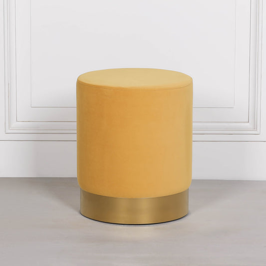 Mustard Velvet Round Stool With Gold Base