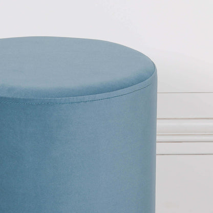 Ocean Blue Round Velvet Stool With Gold Base