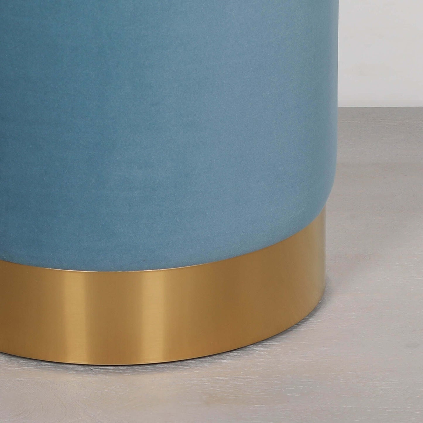 Ocean Blue Round Velvet Stool With Gold Base