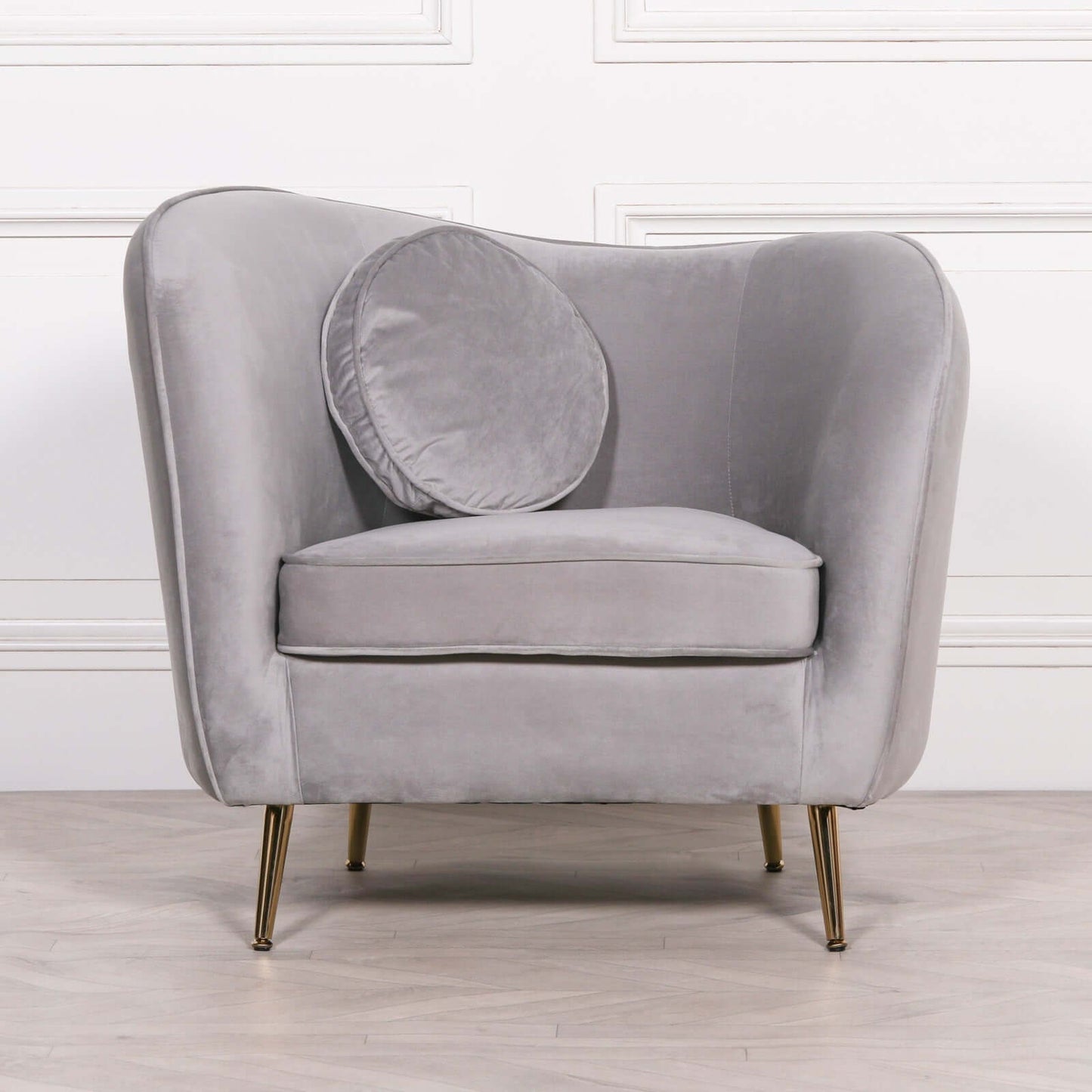 Grey Velvet Armchair with Cushion