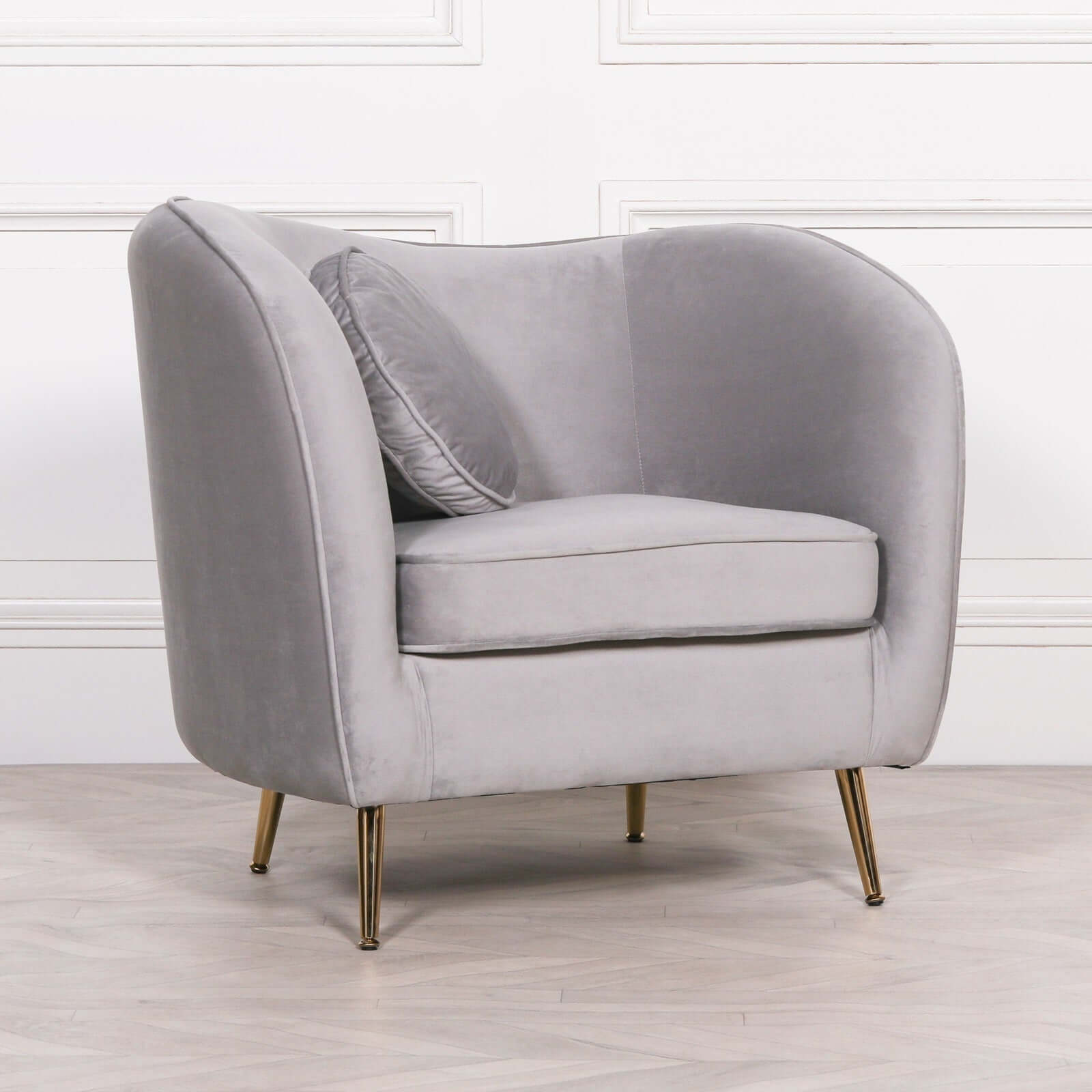 Grey Velvet Armchair with Cushion