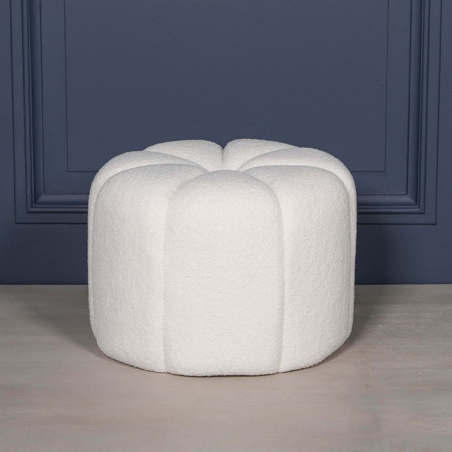 White Petal Shaped Boucle Fabric Stool