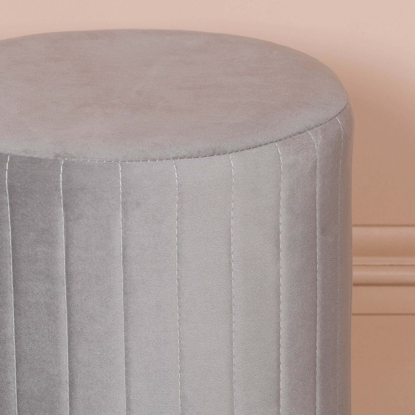 Grey Velvet Round Stool