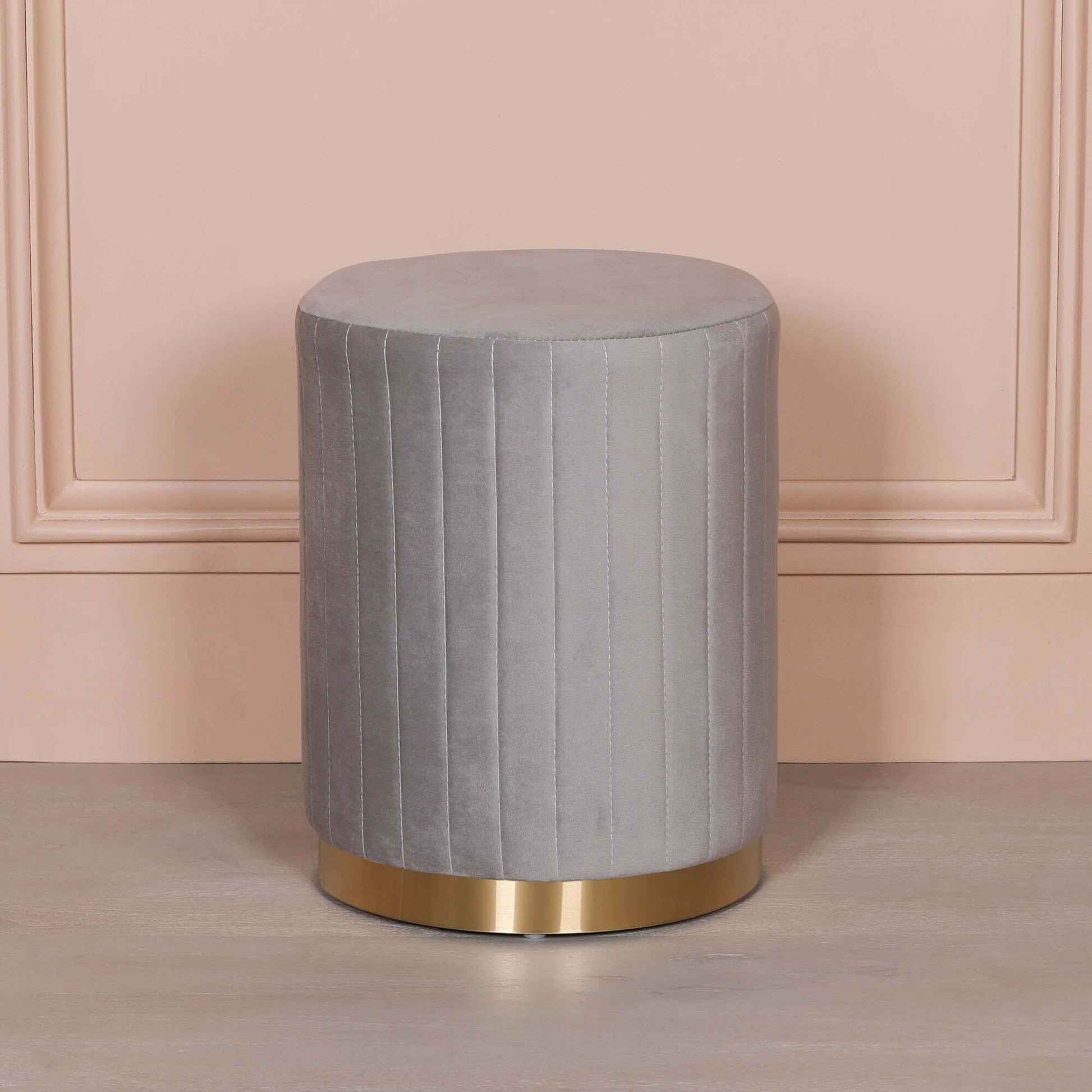 Grey Velvet Round Stool