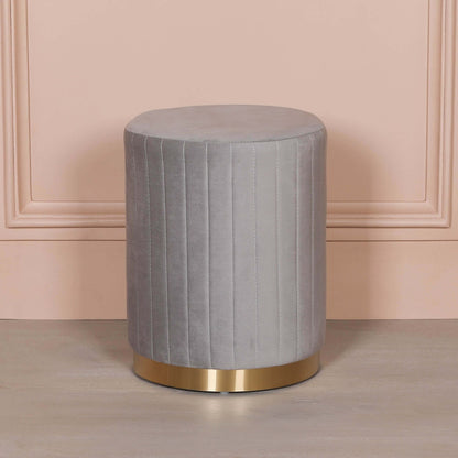 Grey Velvet Round Stool
