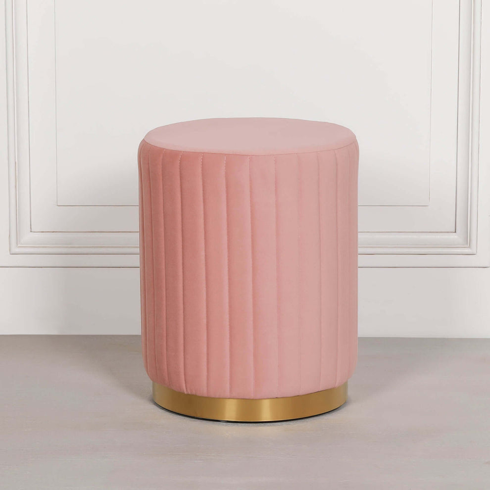 Pink Stools Table Blush Pink Velvet Round Stool with Gold Base