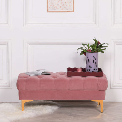 Pink Velvet Buttoned Ottoman Stool