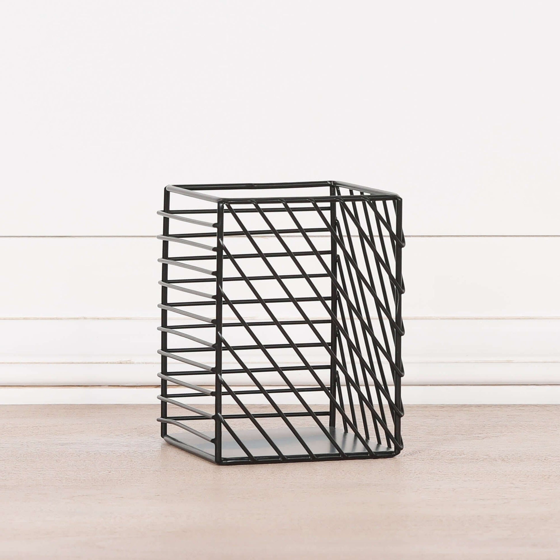 Black Painted Square Metal Storage Basket designed for stylish organization and storage, dimensions H14 x W10.5 x D10.5cm.