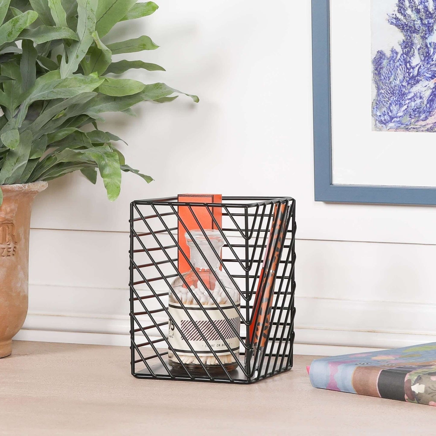 Black Painted Square Metal Storage Basket