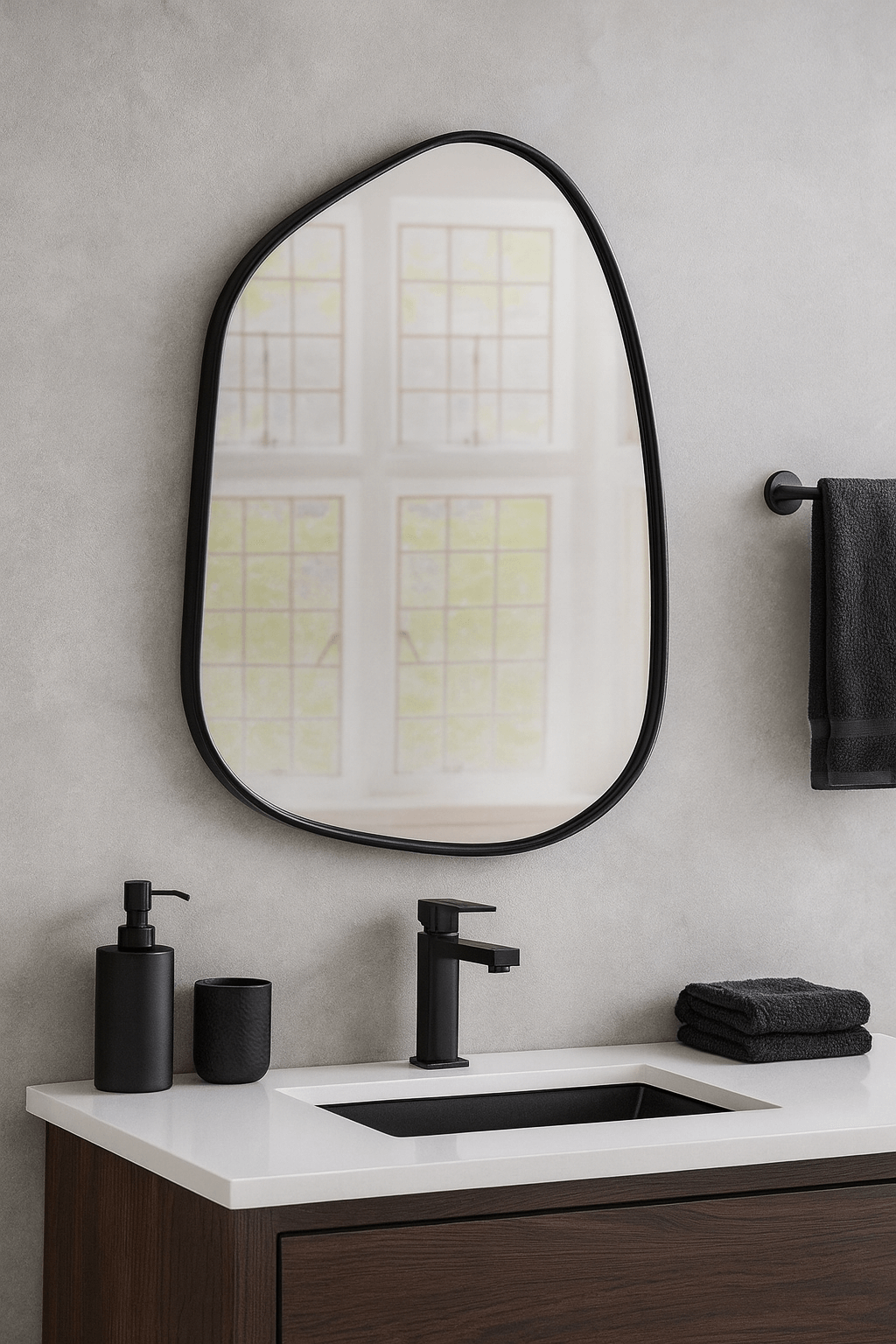 Modern Black Painted Asymmetrical Metal Framed Wall Mirror