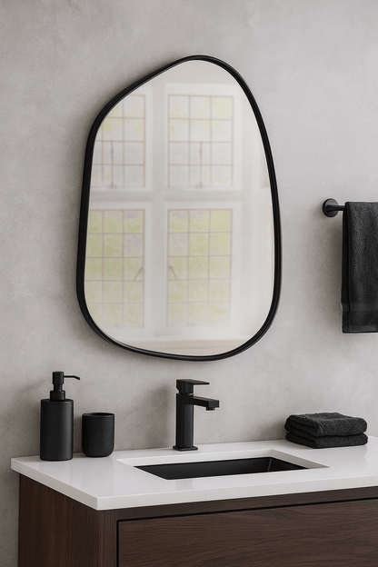 Modern Black Painted Asymmetrical Metal Framed Wall Mirror