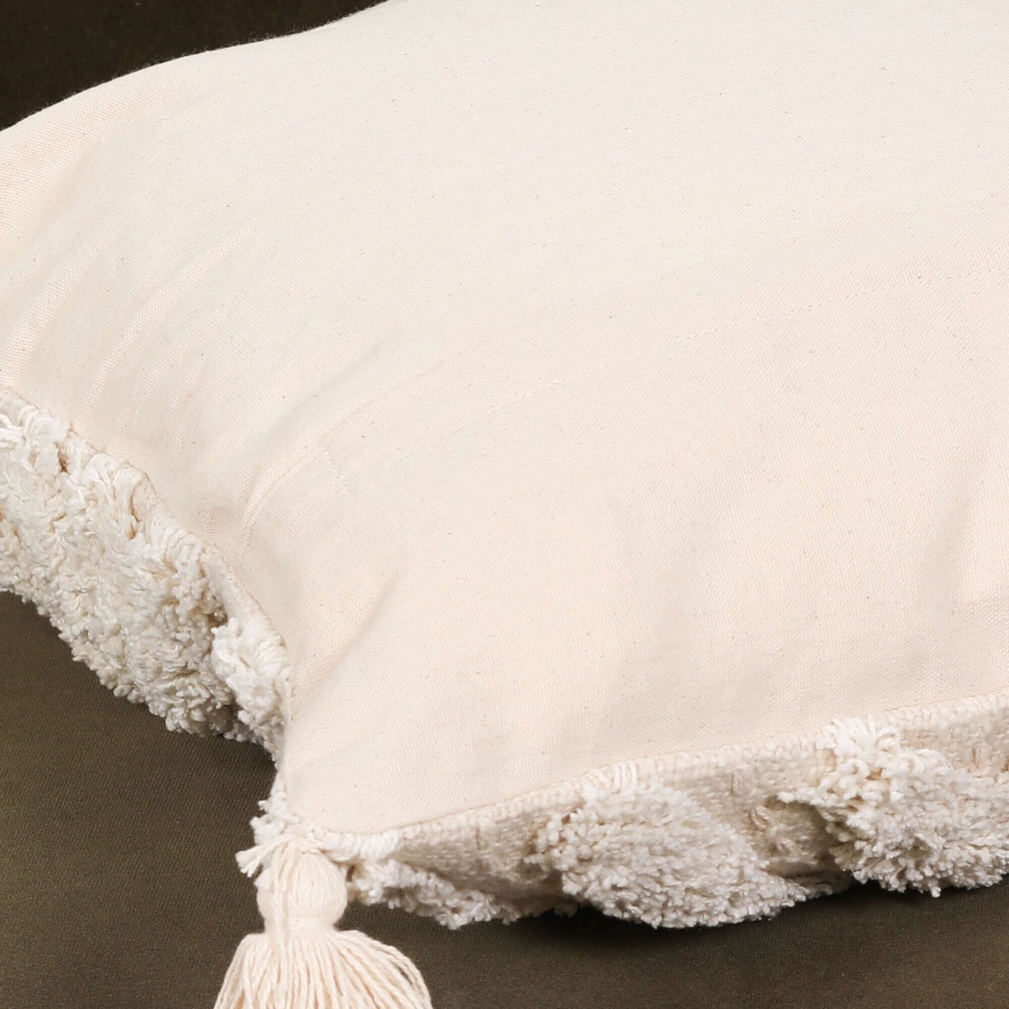 Boho Natural Cushion Cover 45cm with textured tassels and cotton material, dimensions H45 x W45 cm.