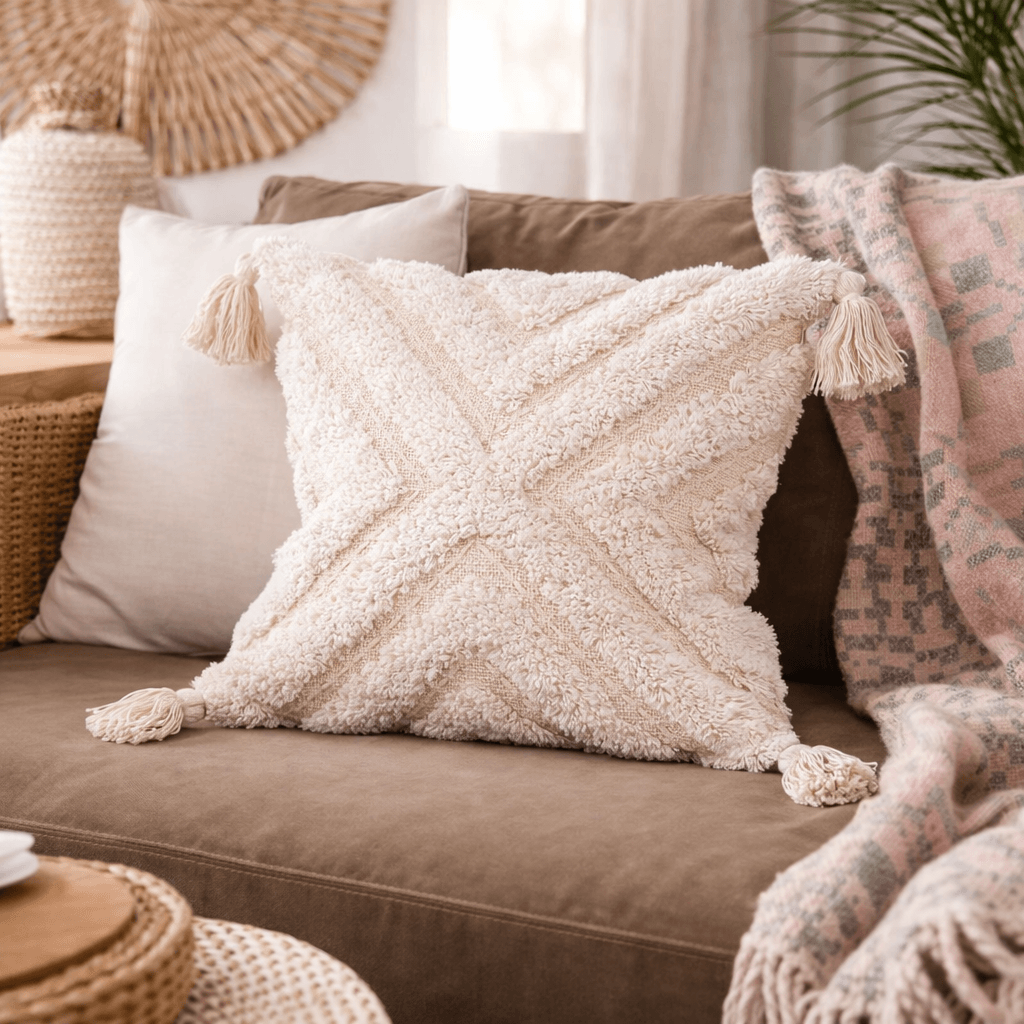 Boho Cotton Cushion Cover 45x45cm Square Natural Decorative Cushion Case