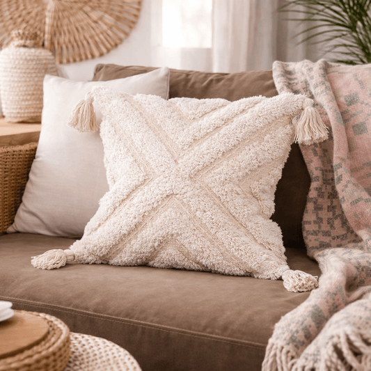 Boho Cotton Cushion Cover 45x45cm Square Natural Decorative Cushion Case